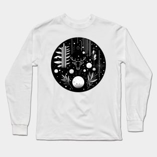 Black and White Abstract Geometric Deer Long Sleeve T-Shirt